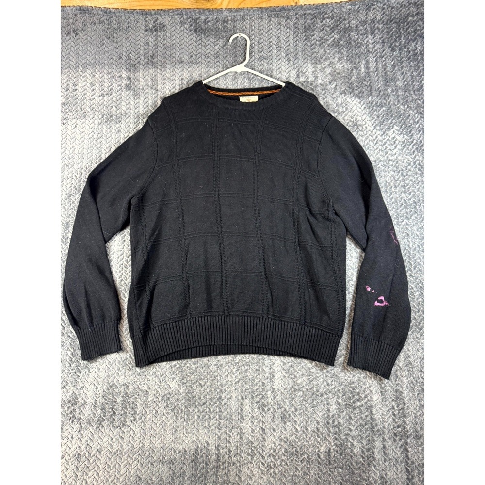 Dockers Sweater Mens XL‎ Black Cotton Chunky Knit Extra Soft Fine Gauge Crewneck